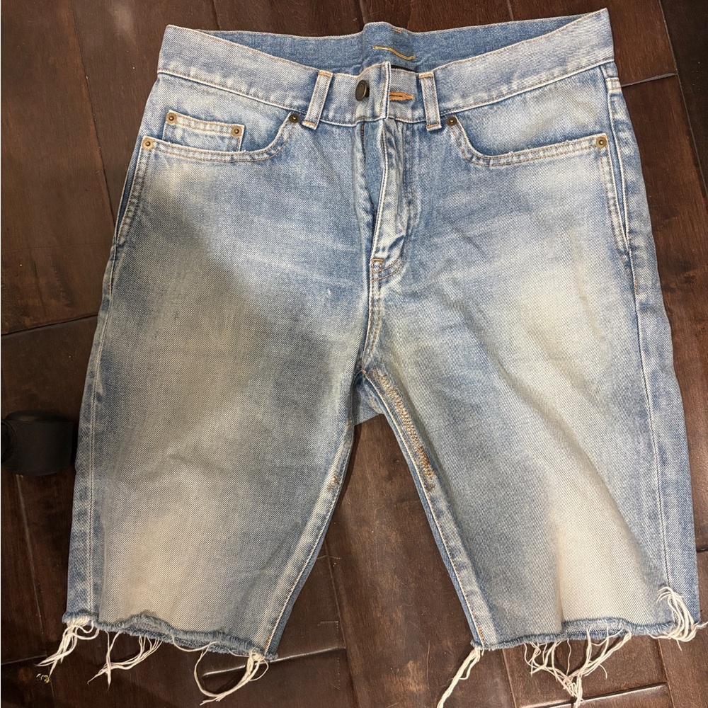 Brand new Saint laurent Distressed Light Blue Denim Shorts